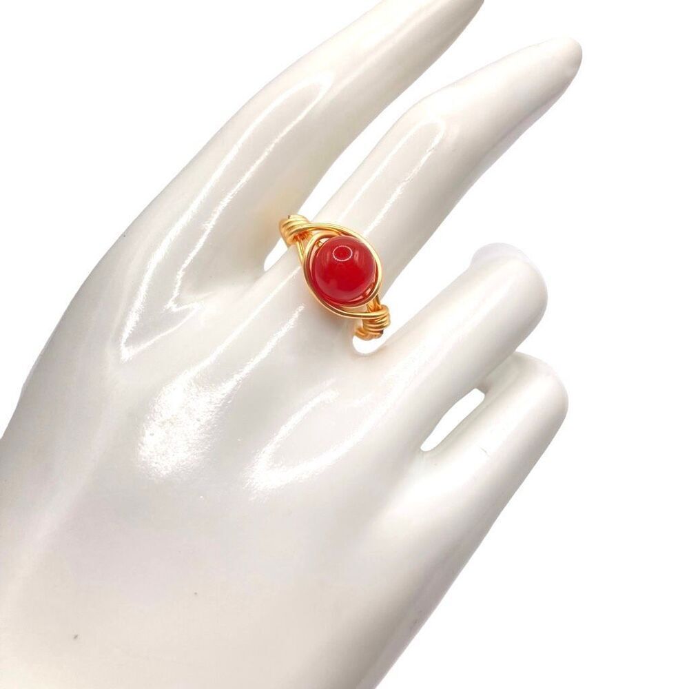 Gold Wire Wrapped Natural Carnelian Stone Ring size 8.5